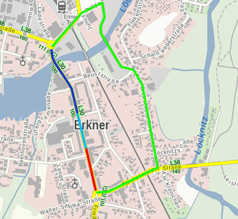 Kartenausschnitt mit eingezeichneten Verkehrseinschränkungen der L30 in Erkner